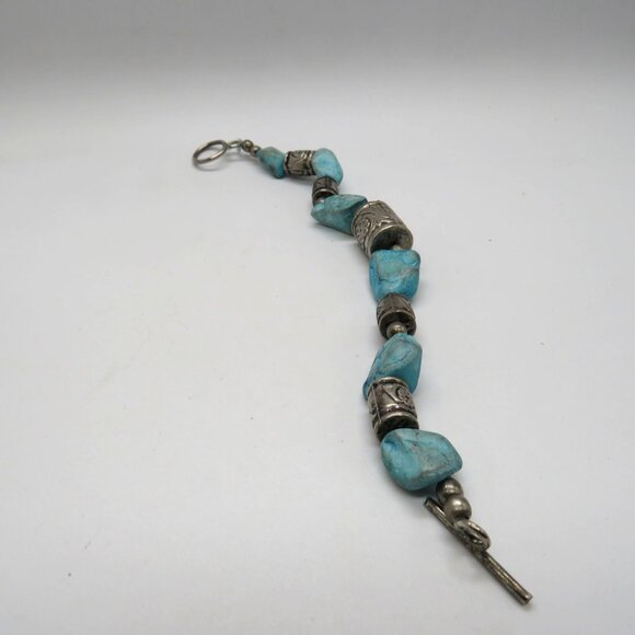 Stone Bracelet Blue Howlite Silver Tone Chunky Beaded Toggle Clasp - Picture 6 of 9